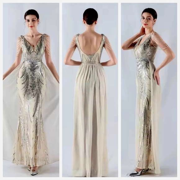 Elegant Silver Evening Gown - Picture 1 of 15